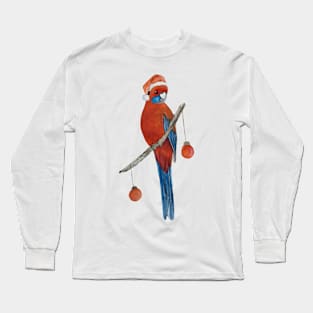 Watercolour Christmas Crimson Rosella in a Santa Hat Long Sleeve T-Shirt